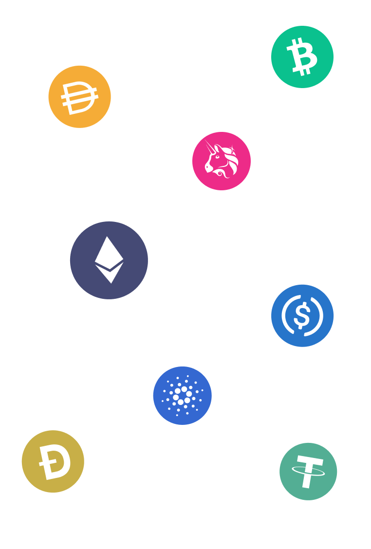 Collection of popular cryptocurrency coins supported by Trezor Suite app - right view